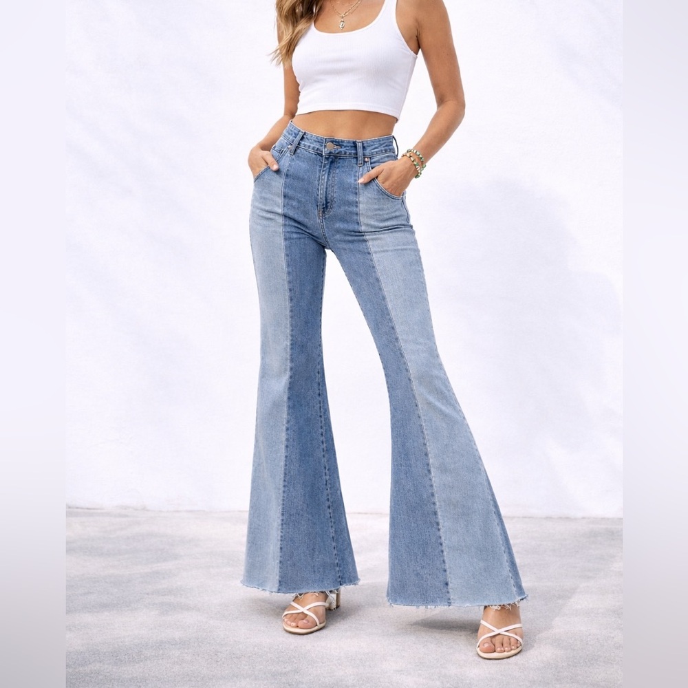 Rock & Roll Denim Women High Rise Bell Bottom Jeans Flare Boho 70s NWT
